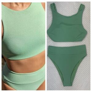 Aerie ribbed 2pc swimsuit bikini green small